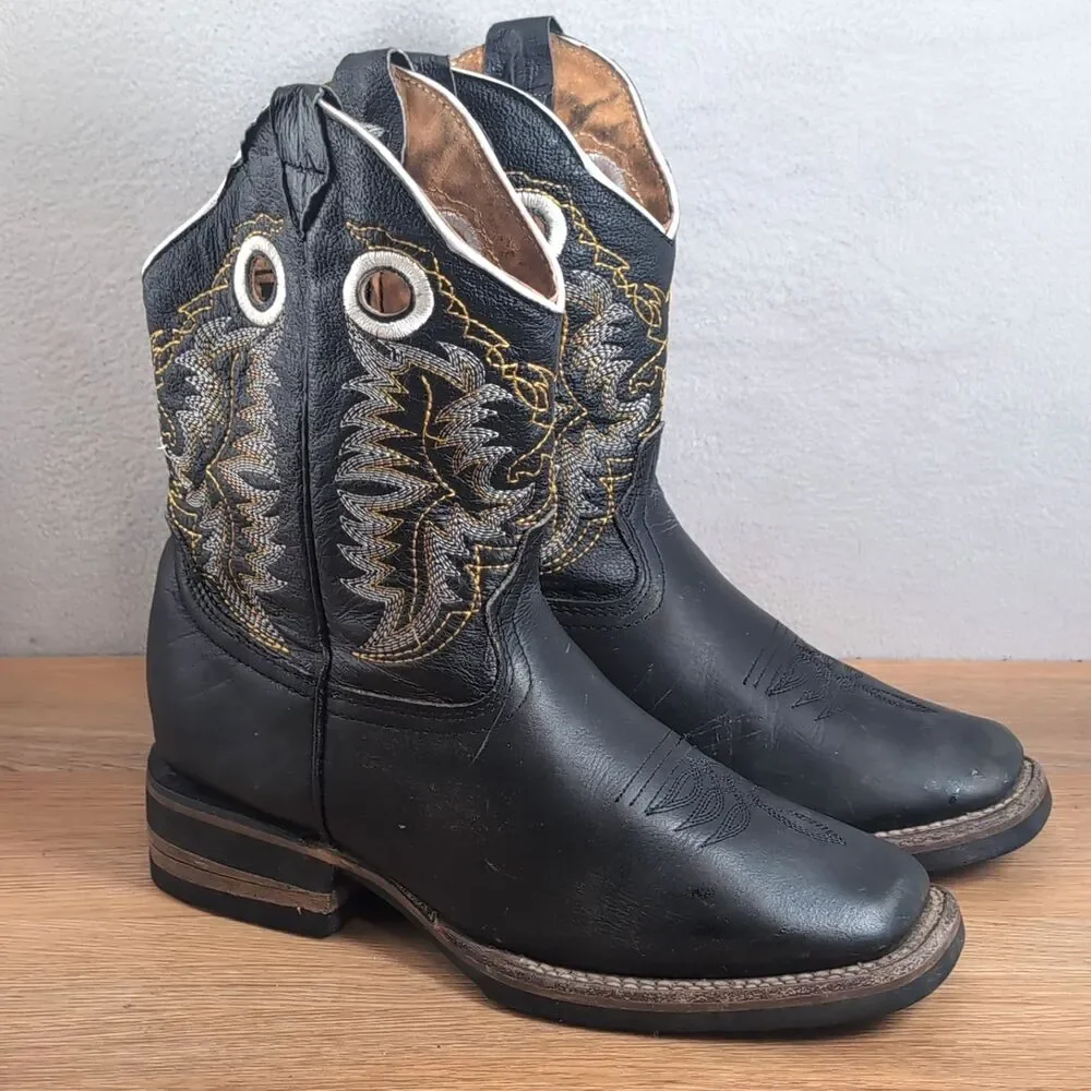 Old Corral Women's 9 25.5 Western Boots Black Leather Floral Embroidery Mexico